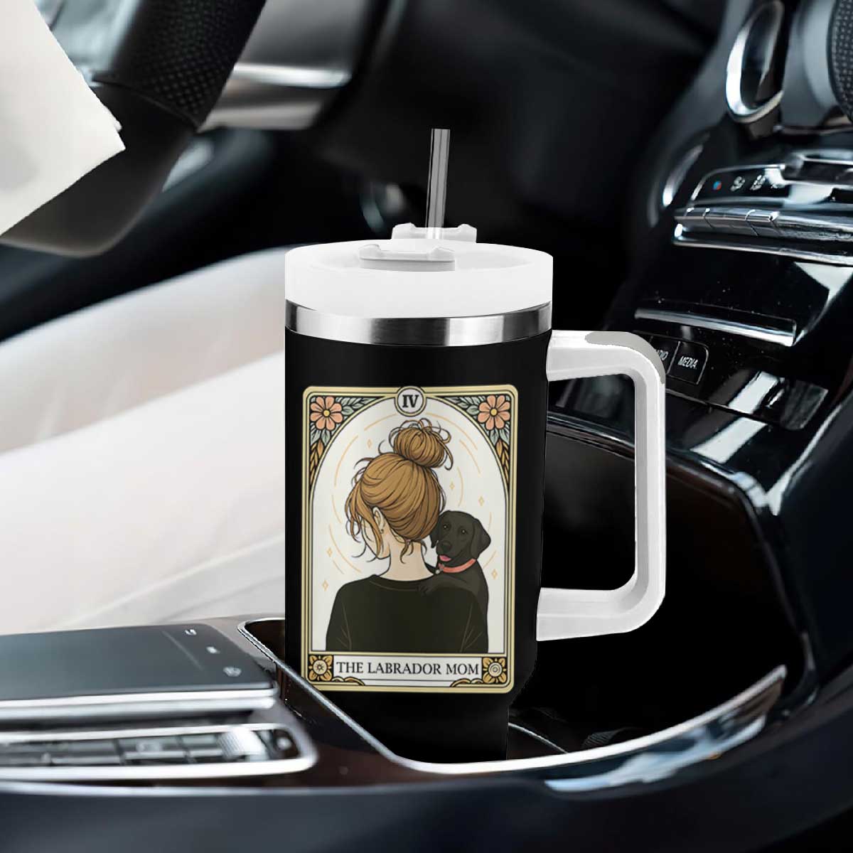 Black Labrador Mom Tumbler With Handle Funny Tarot Card Dog Lover Gift TS12 Print Your Wear