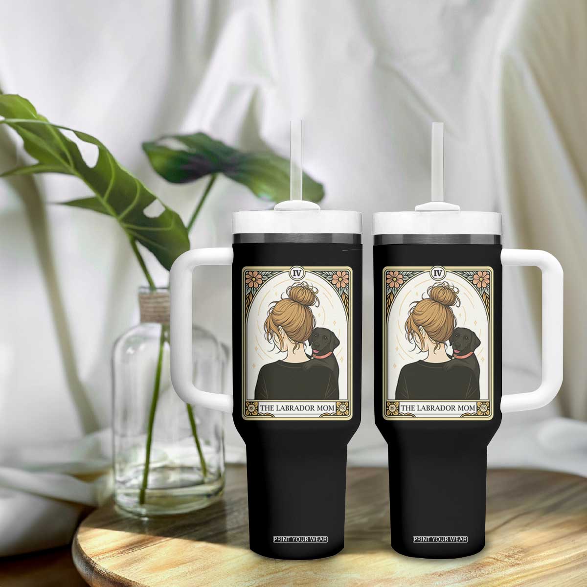 Black Labrador Mom Tumbler With Handle Funny Tarot Card Dog Lover Gift TS12 Print Your Wear