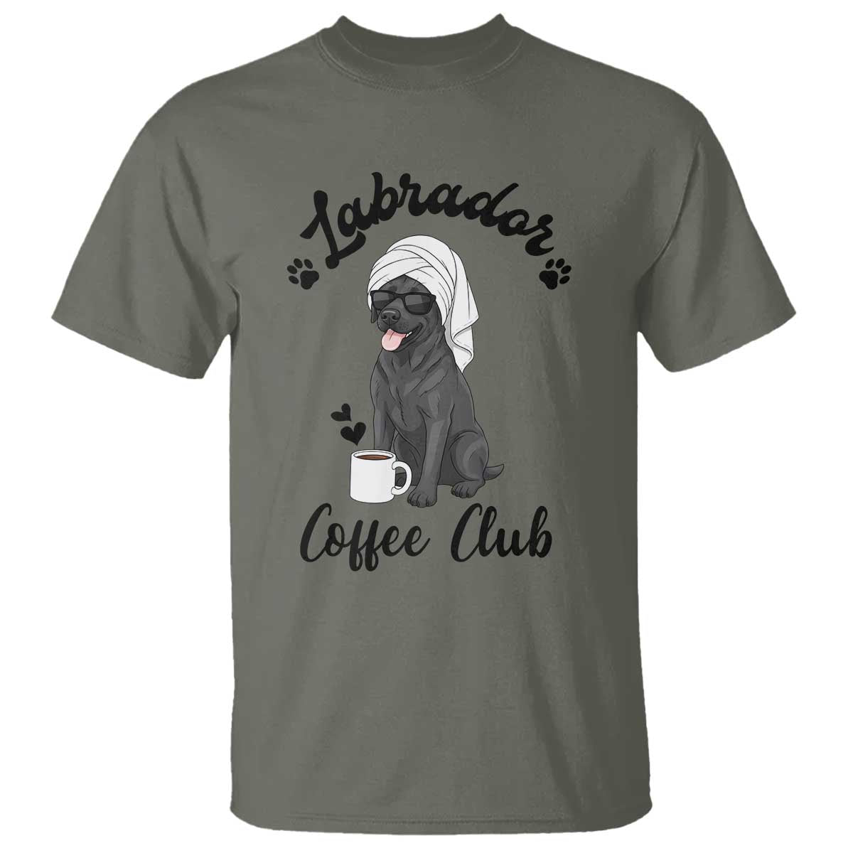 Labrador Coffee Club T Shirt Funny Dog Lover Gift TS12 Military Green Print Your Wear