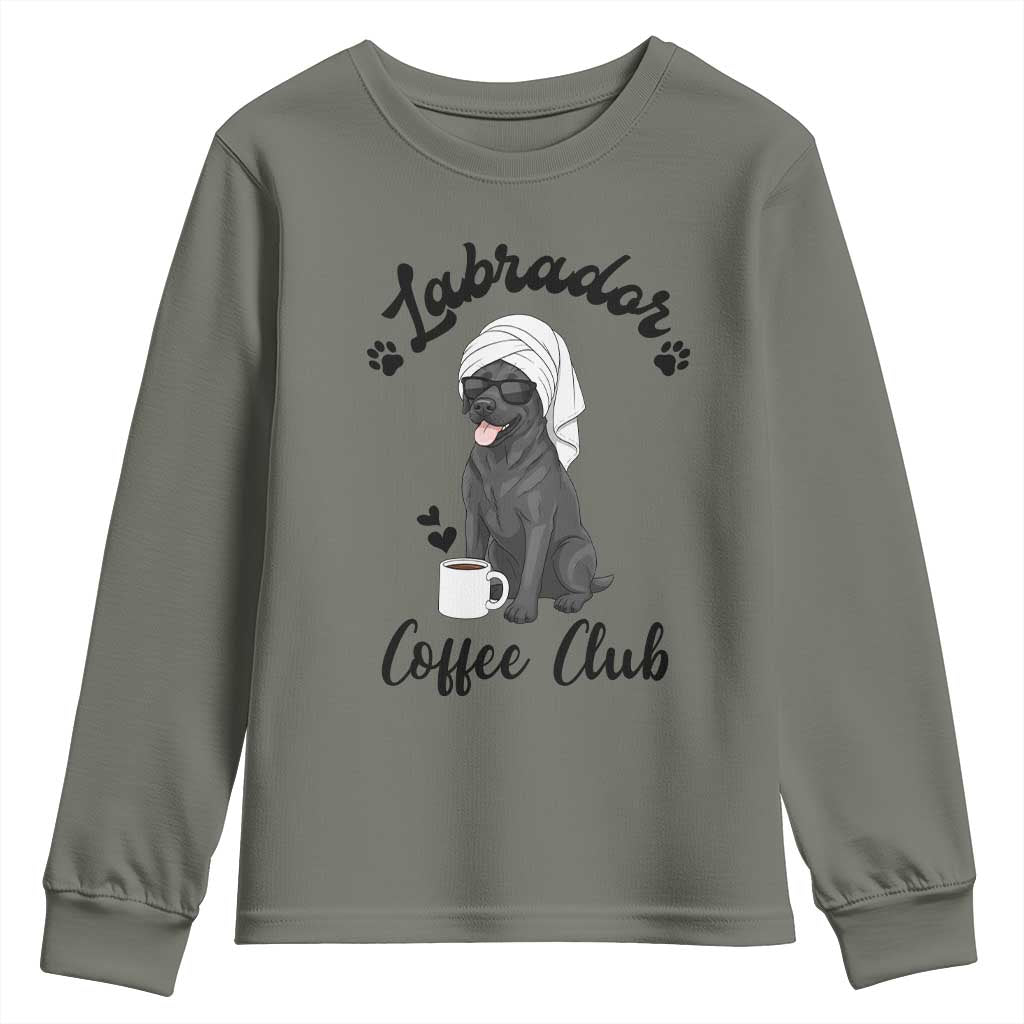 Labrador Coffee Club Youth Sweatshirt Funny Dog Lover Gift TS12 Military Green Print Your Wear