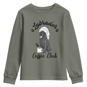 Labrador Coffee Club Youth Sweatshirt Funny Dog Lover Gift TS12 Military Green Print Your Wear