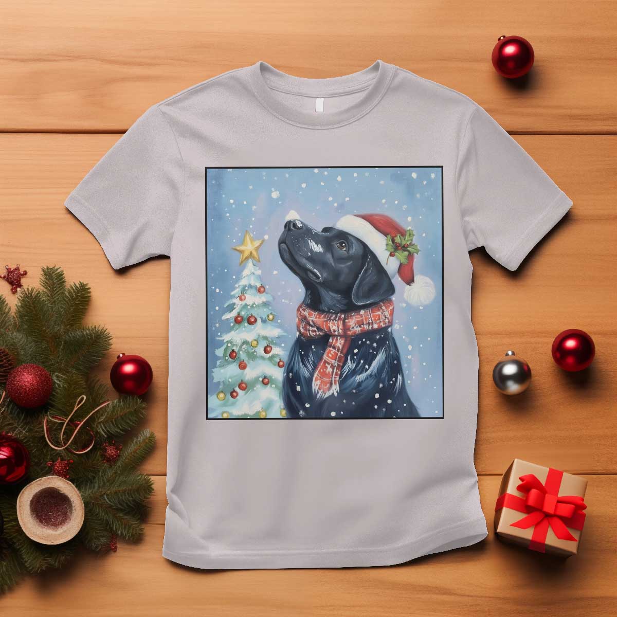 Cute Black Lab Christmas T Shirt Holiday Dog Lover Gift Idea TS12 Ice Gray Print Your Wear