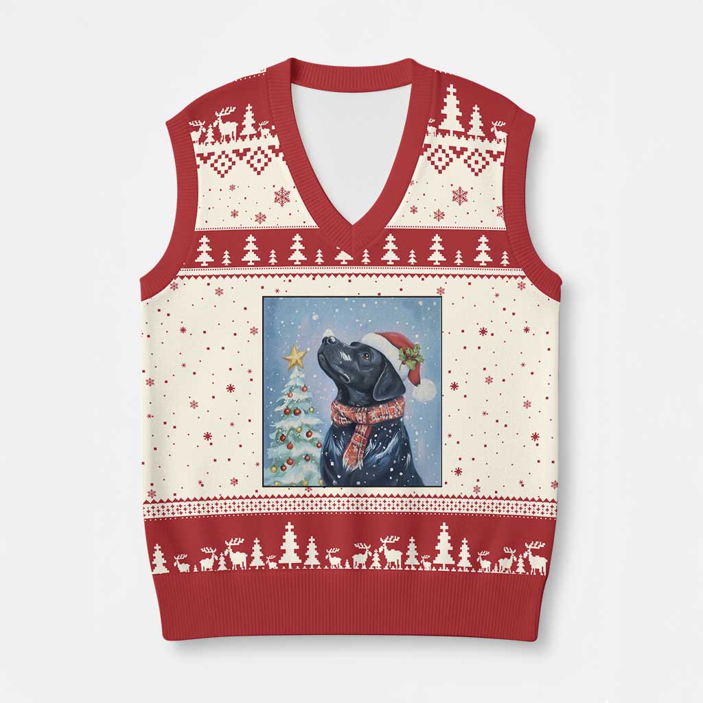 Cute Black Lab Xmas V-Neck Knit Sweater Vest Holiday Dog Lover Gift Idea TS12 Beige Red Print Your Wear