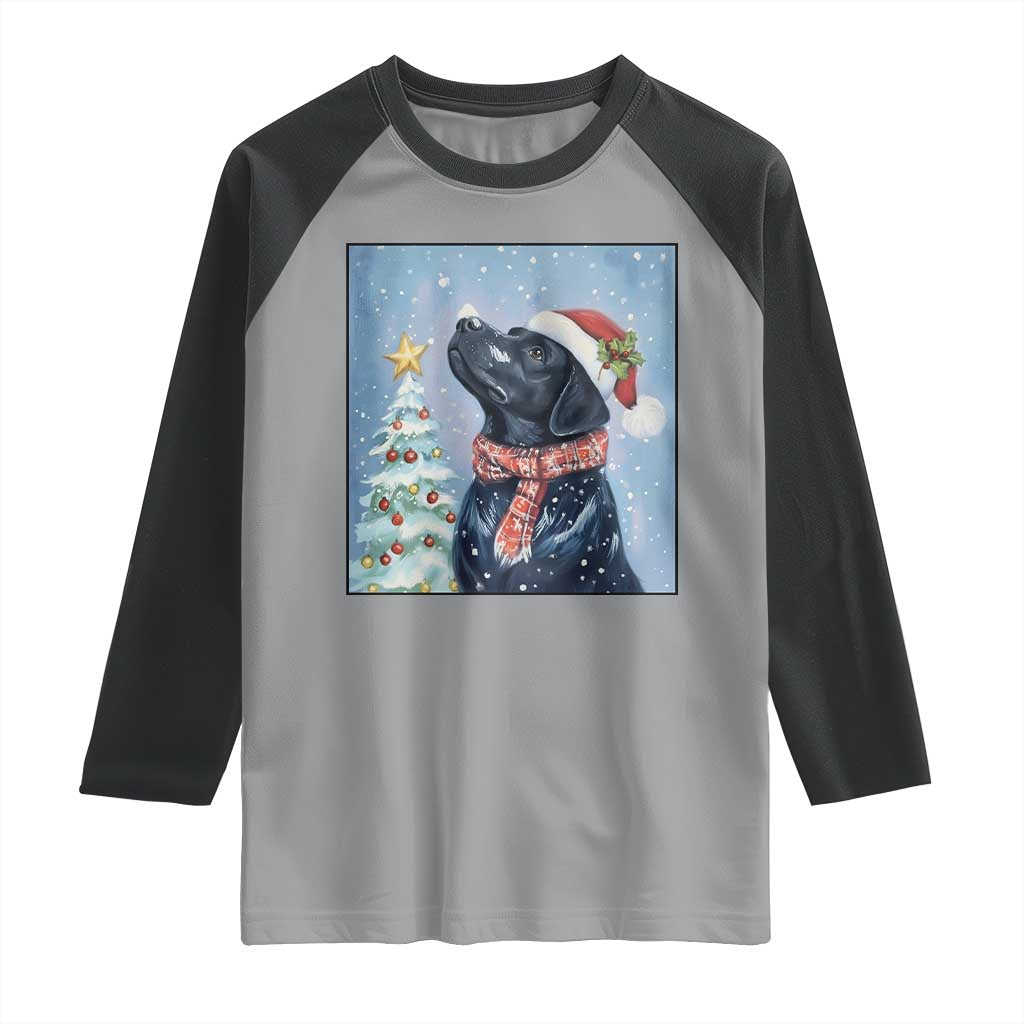 Cute Black Lab Christmas Raglan Shirt Holiday Dog Lover Gift Idea TS12 Sport Gray Black Print Your Wear
