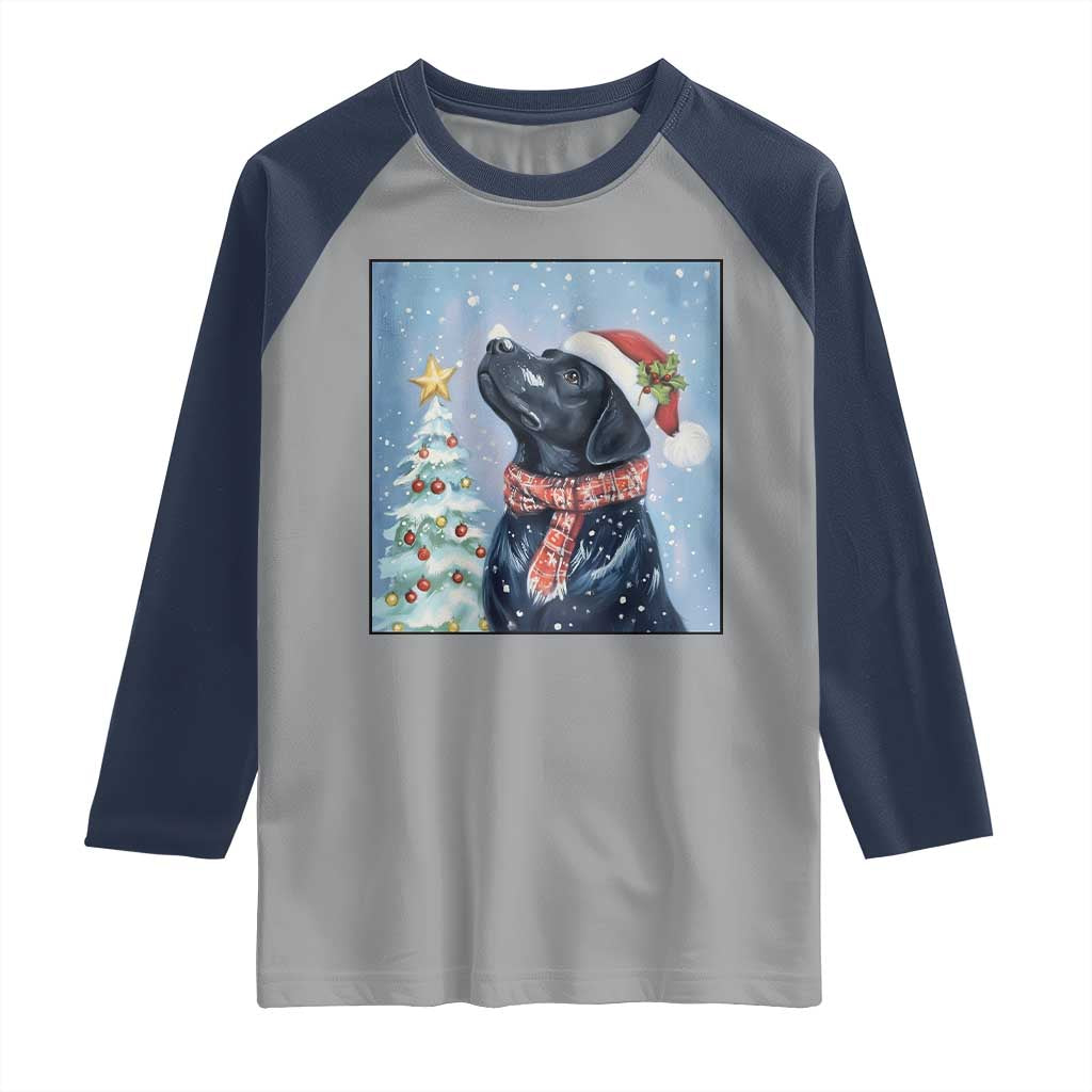 Cute Black Lab Christmas Raglan Shirt Holiday Dog Lover Gift Idea TS12 Sport Gray Navy Print Your Wear