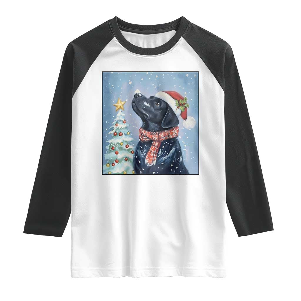 Cute Black Lab Christmas Raglan Shirt Holiday Dog Lover Gift Idea TS12 White Black Print Your Wear