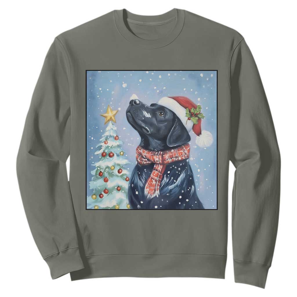 Cute Black Lab Christmas Sweatshirt Holiday Dog Lover Gift Idea TS12 Military Green Print Your Wear