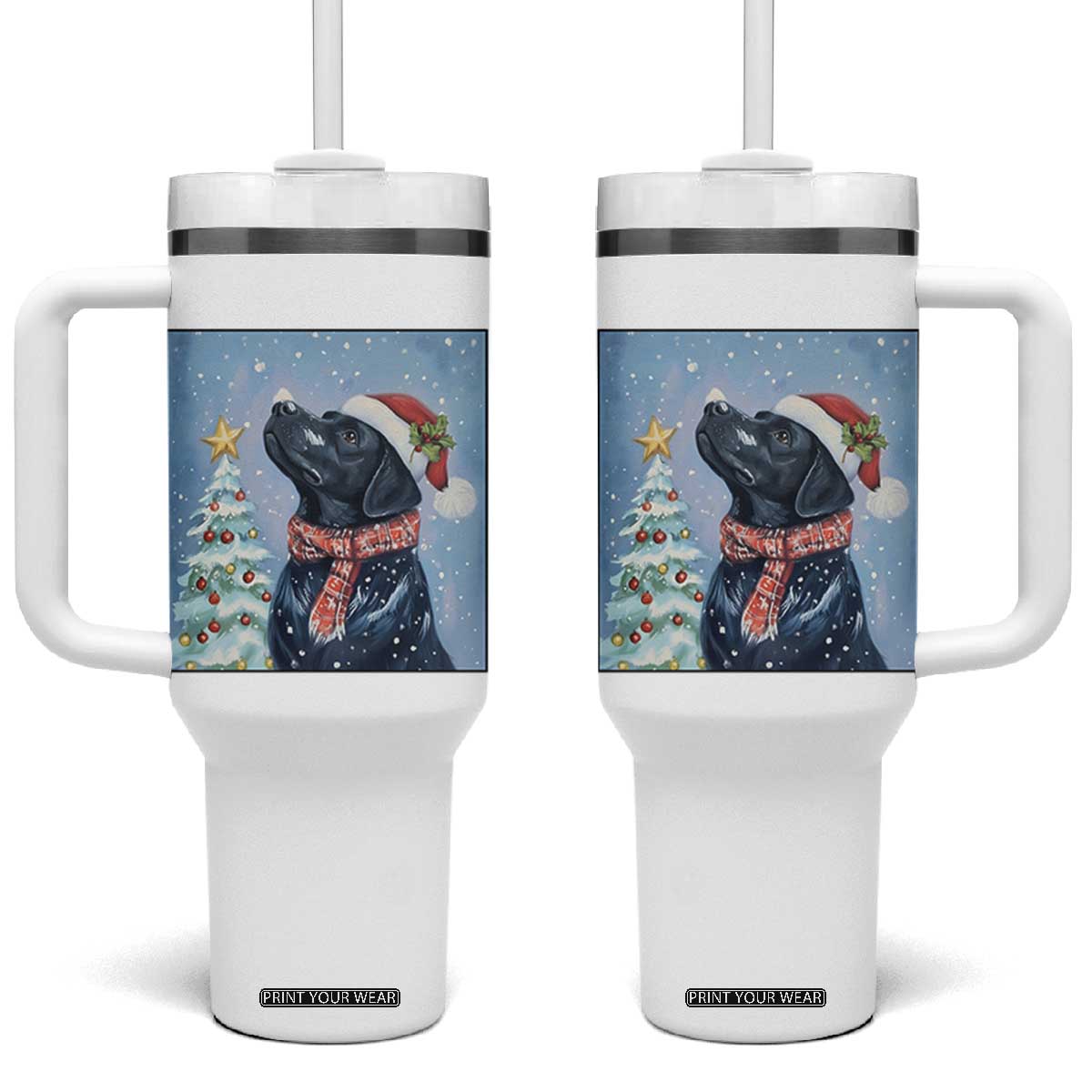 Cute Black Lab Christmas Tumbler With Handle Holiday Dog Lover Gift Idea TS12 One Size: 40 oz White Print Your Wear