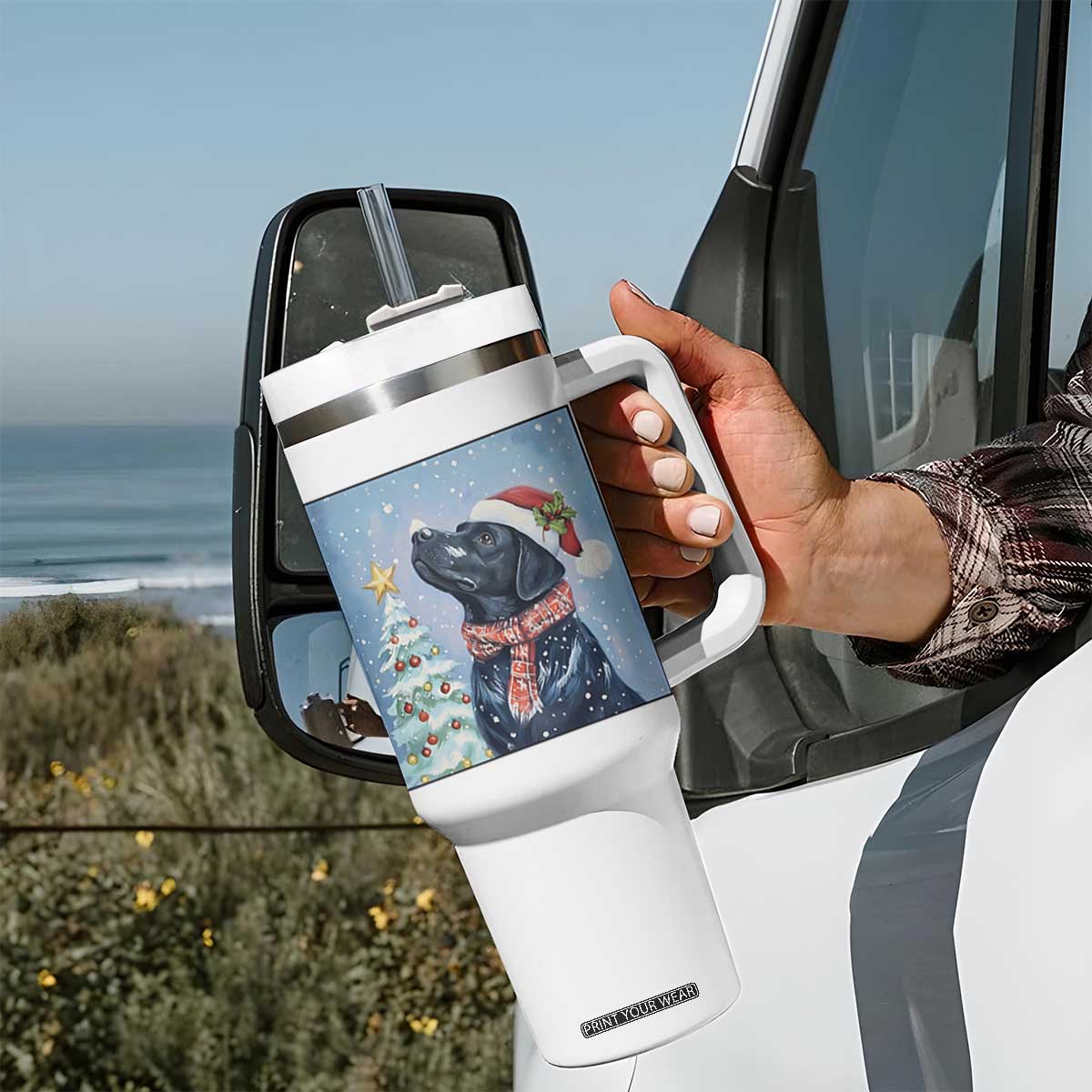 Cute Black Lab Christmas Tumbler With Handle Holiday Dog Lover Gift Idea TS12 Print Your Wear