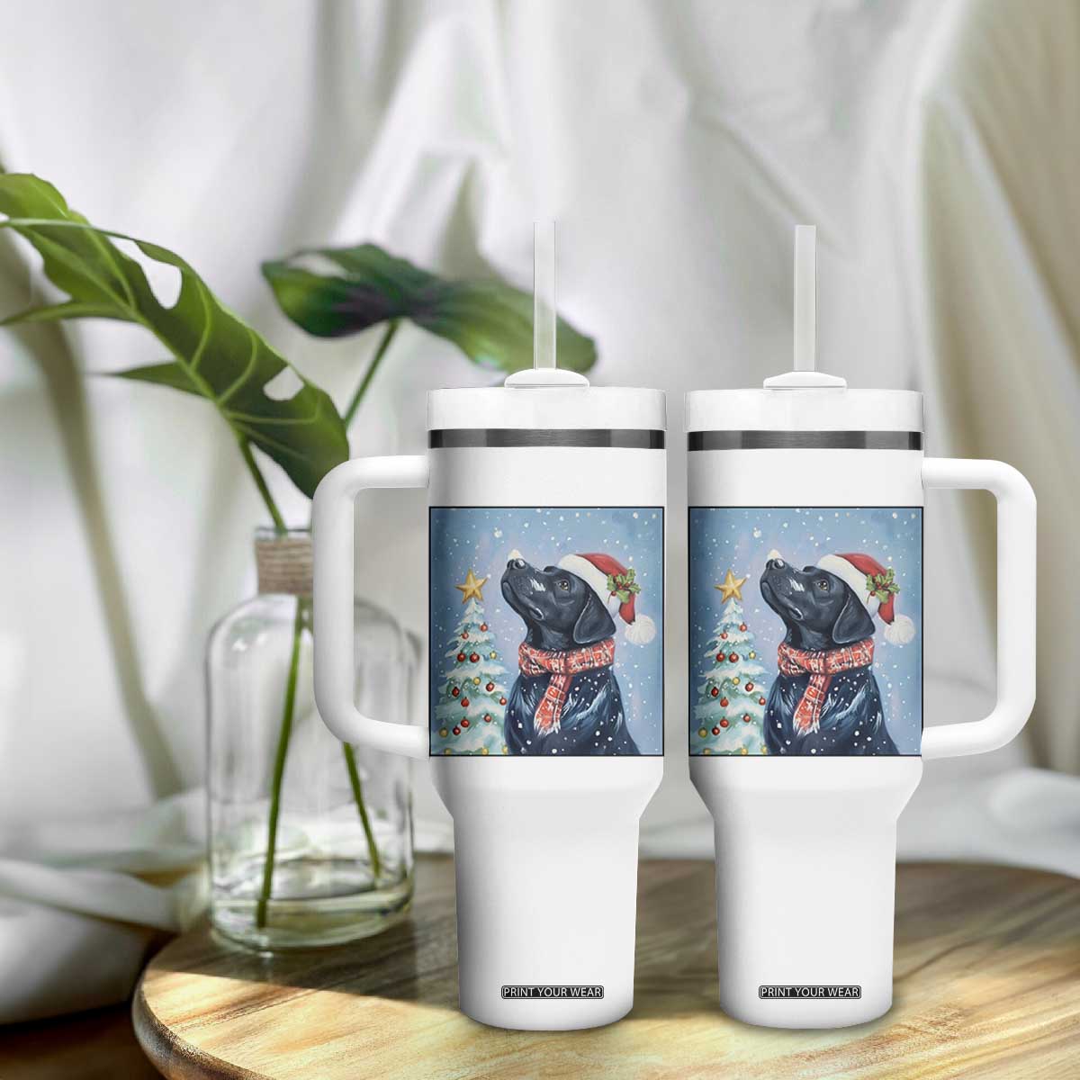 Cute Black Lab Christmas Tumbler With Handle Holiday Dog Lover Gift Idea TS12 Print Your Wear