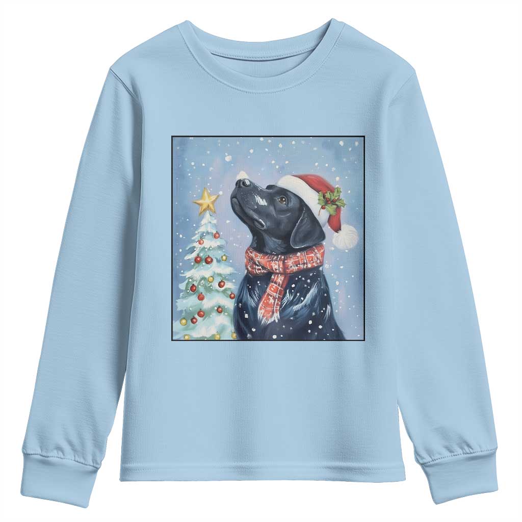 Cute Black Lab Christmas Youth Sweatshirt Holiday Dog Lover Gift Idea TS12 Light Blue Print Your Wear