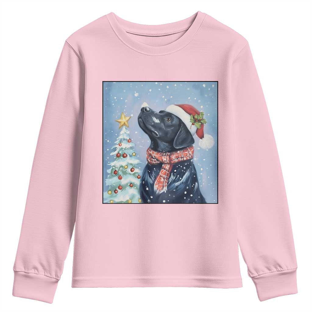 Cute Black Lab Christmas Youth Sweatshirt Holiday Dog Lover Gift Idea TS12 Light Pink Print Your Wear