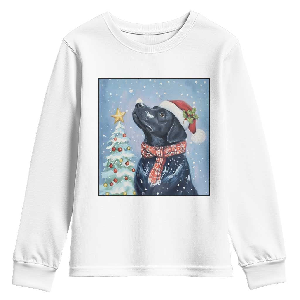 Cute Black Lab Christmas Youth Sweatshirt Holiday Dog Lover Gift Idea TS12 White Print Your Wear