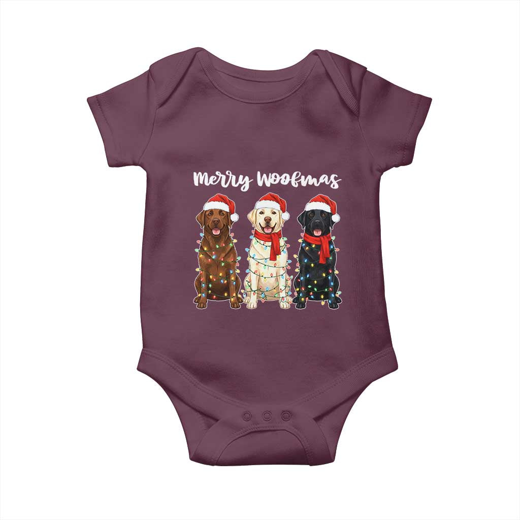 Funny Merry Woofmas Baby Onesie Labrador Funny Christmas Dog Lover Gift TS12 Maroon Print Your Wear