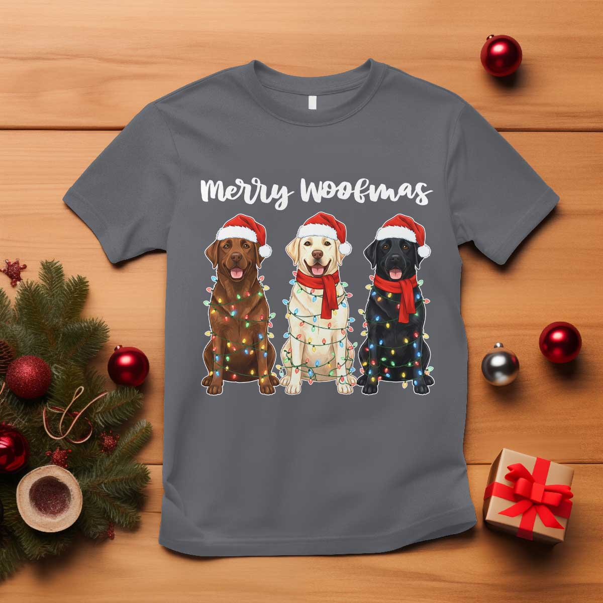 Funny Merry Woofmas T Shirt Labrador Funny Christmas Dog Lover Gift TS12 Charcoal Print Your Wear