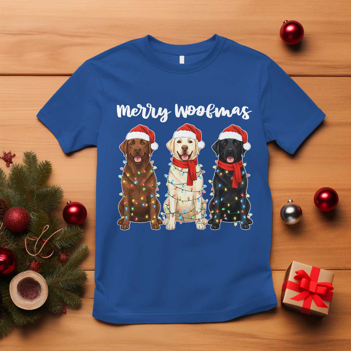 Funny Merry Woofmas T Shirt Labrador Funny Christmas Dog Lover Gift TS12 Royal Blue Print Your Wear
