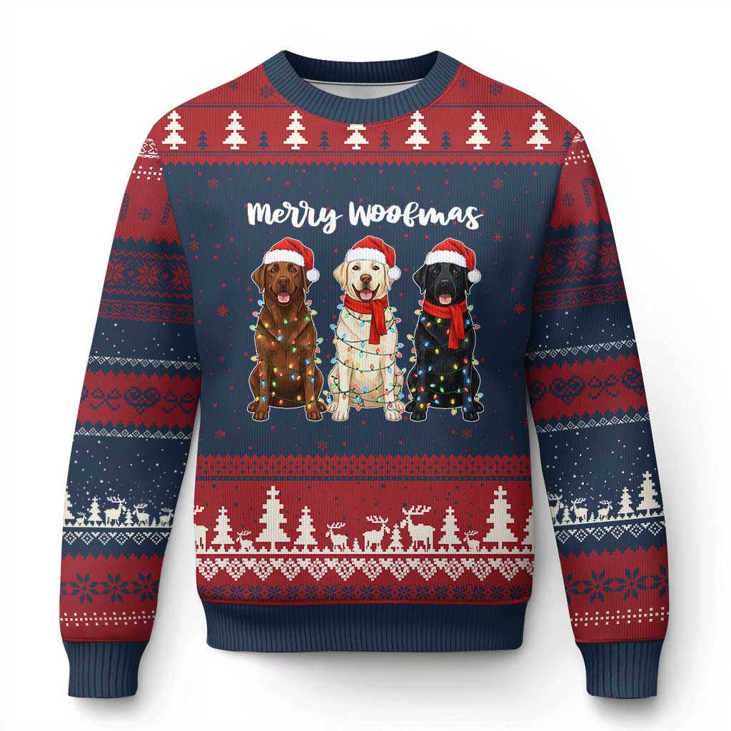 Funny Merry Woofmas Ugly Christmas Sweater Labrador Funny Xmas Dog Lover Gift TS12 Navy Red Print Your Wear