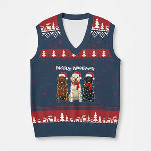Funny Merry Woofmas V-Neck Knit Sweater Vest Labrador Funny Xmas Dog Lover Gift TS12 Navy Red Print Your Wear