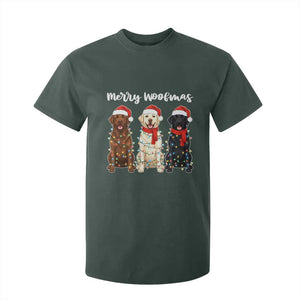 Funny Merry Woofmas T Shirt For Kid Labrador Funny Christmas Dog Lover Gift TS12 Dark Forest Green Print Your Wear