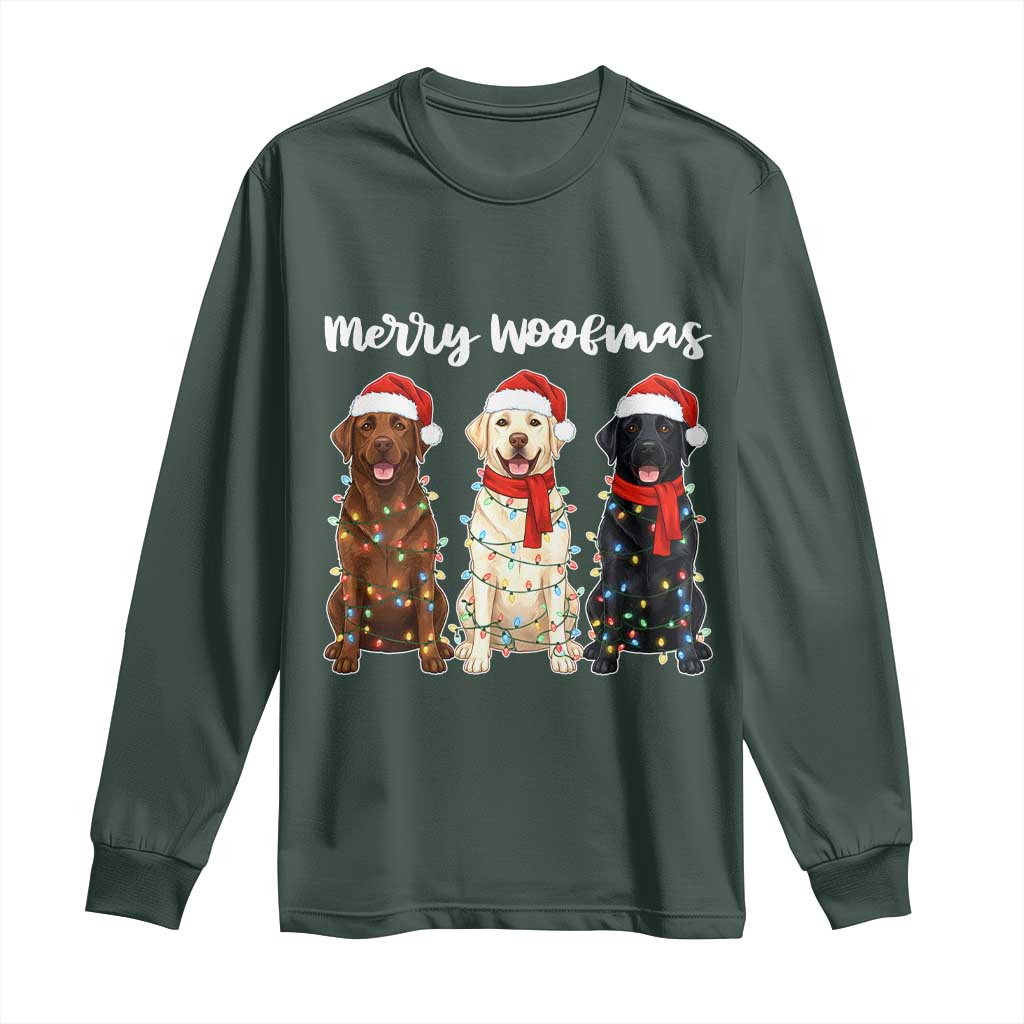 Funny Merry Woofmas Long Sleeve Shirt Labrador Funny Christmas Dog Lover Gift TS12 Dark Forest Green Print Your Wear