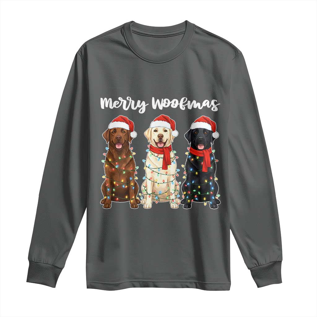 Funny Merry Woofmas Long Sleeve Shirt Labrador Funny Christmas Dog Lover Gift TS12 Dark Heather Print Your Wear