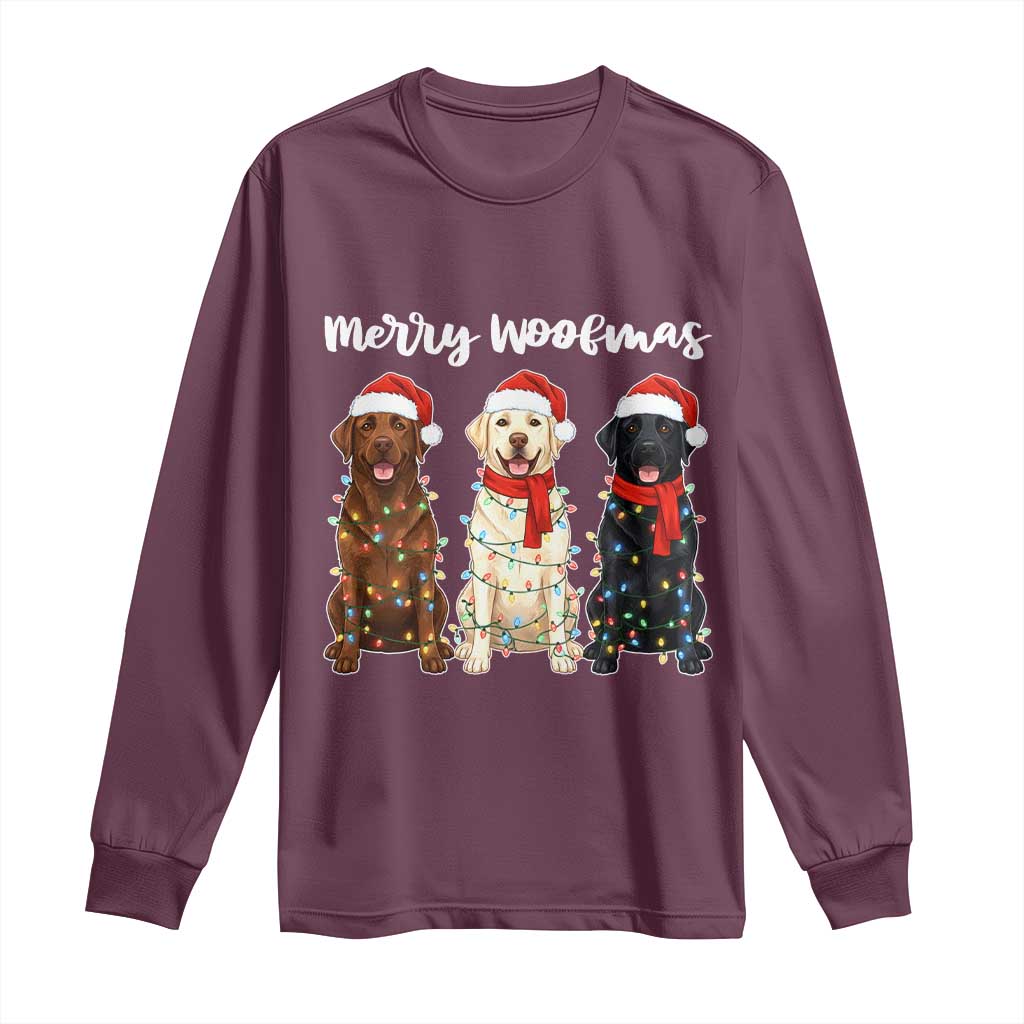 Funny Merry Woofmas Long Sleeve Shirt Labrador Funny Christmas Dog Lover Gift TS12 Maroon Print Your Wear