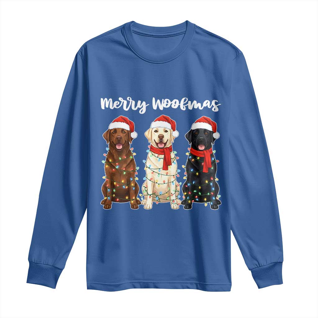 Funny Merry Woofmas Long Sleeve Shirt Labrador Funny Christmas Dog Lover Gift TS12 Royal Blue Print Your Wear