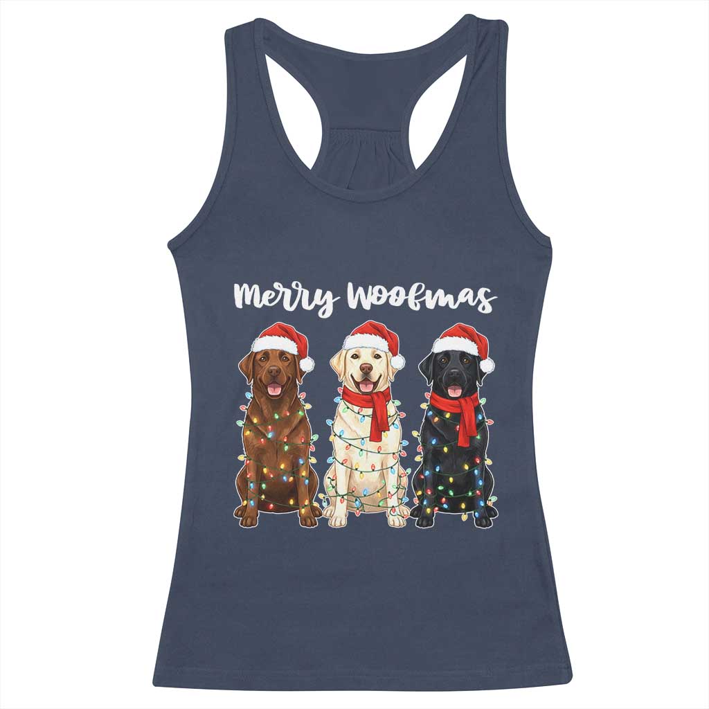 Funny Merry Woofmas Racerback Tank Top Labrador Funny Christmas Dog Lover Gift TS12 Navy Print Your Wear