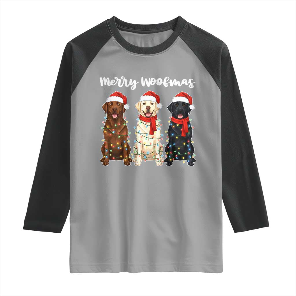 Funny Merry Woofmas Raglan Shirt Labrador Funny Christmas Dog Lover Gift TS12 Sport Gray Black Print Your Wear
