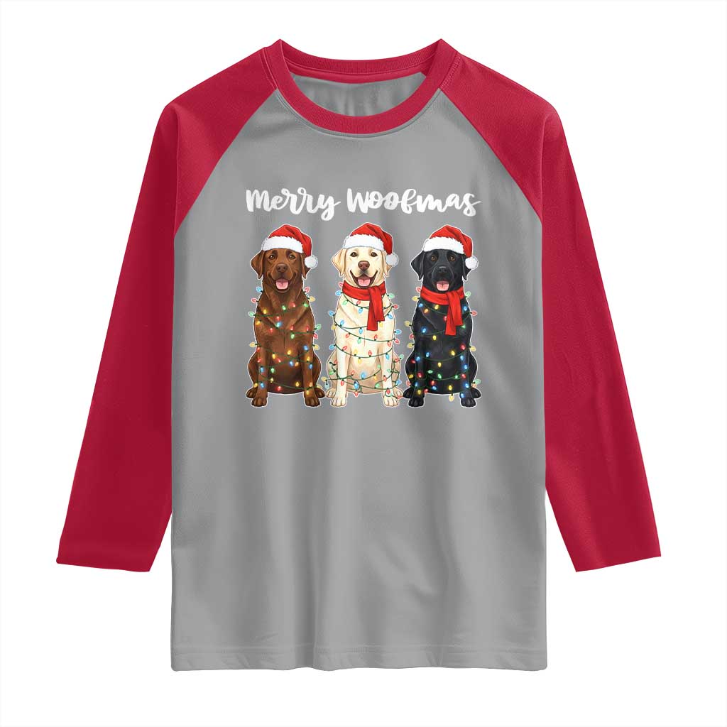 Funny Merry Woofmas Raglan Shirt Labrador Funny Christmas Dog Lover Gift TS12 Sport Gray Red Print Your Wear