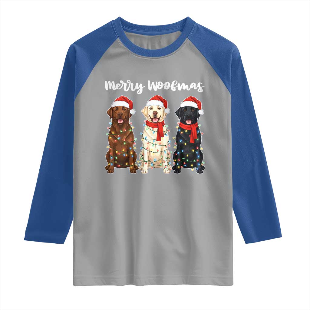 Funny Merry Woofmas Raglan Shirt Labrador Funny Christmas Dog Lover Gift TS12 Sport Gray Royal Print Your Wear