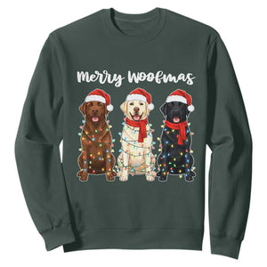 Funny Merry Woofmas Sweatshirt Labrador Funny Christmas Dog Lover Gift TS12 Dark Forest Green Print Your Wear