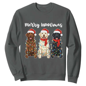 Funny Merry Woofmas Sweatshirt Labrador Funny Christmas Dog Lover Gift TS12 Dark Heather Print Your Wear