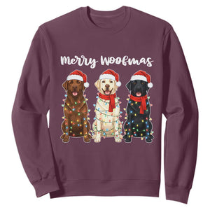 Funny Merry Woofmas Sweatshirt Labrador Funny Christmas Dog Lover Gift TS12 Maroon Print Your Wear