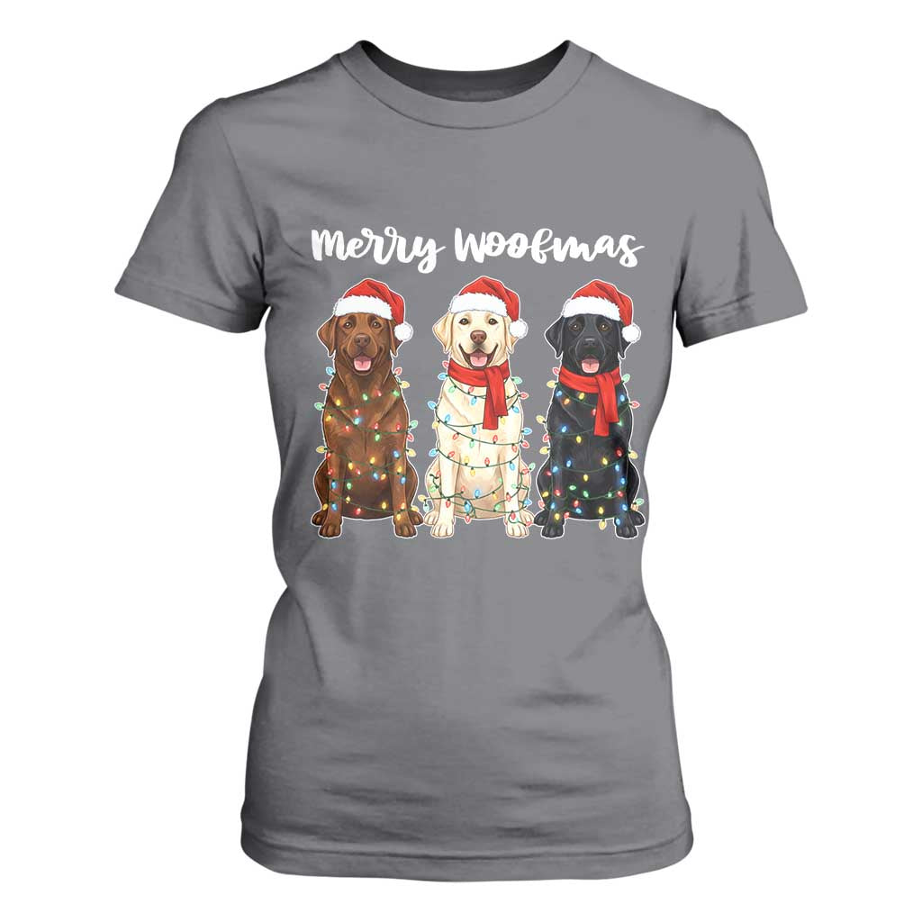 Funny Merry Woofmas T Shirt For Women Labrador Funny Christmas Dog Lover Gift TS12 Charcoal Print Your Wear