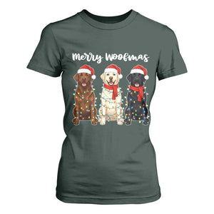 Funny Merry Woofmas T Shirt For Women Labrador Funny Christmas Dog Lover Gift TS12 Dark Forest Green Print Your Wear