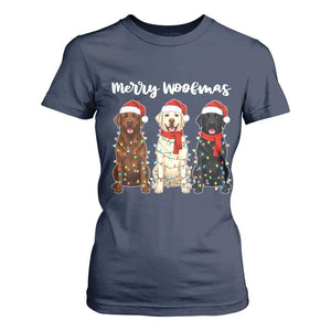 Funny Merry Woofmas T Shirt For Women Labrador Funny Christmas Dog Lover Gift TS12 Navy Print Your Wear