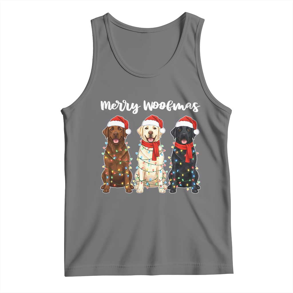 Funny Merry Woofmas Tank Top Labrador Funny Christmas Dog Lover Gift TS12 Black Heather Print Your Wear