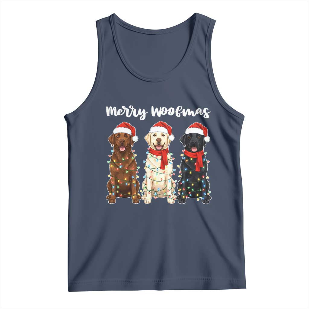 Funny Merry Woofmas Tank Top Labrador Funny Christmas Dog Lover Gift TS12 Navy Print Your Wear