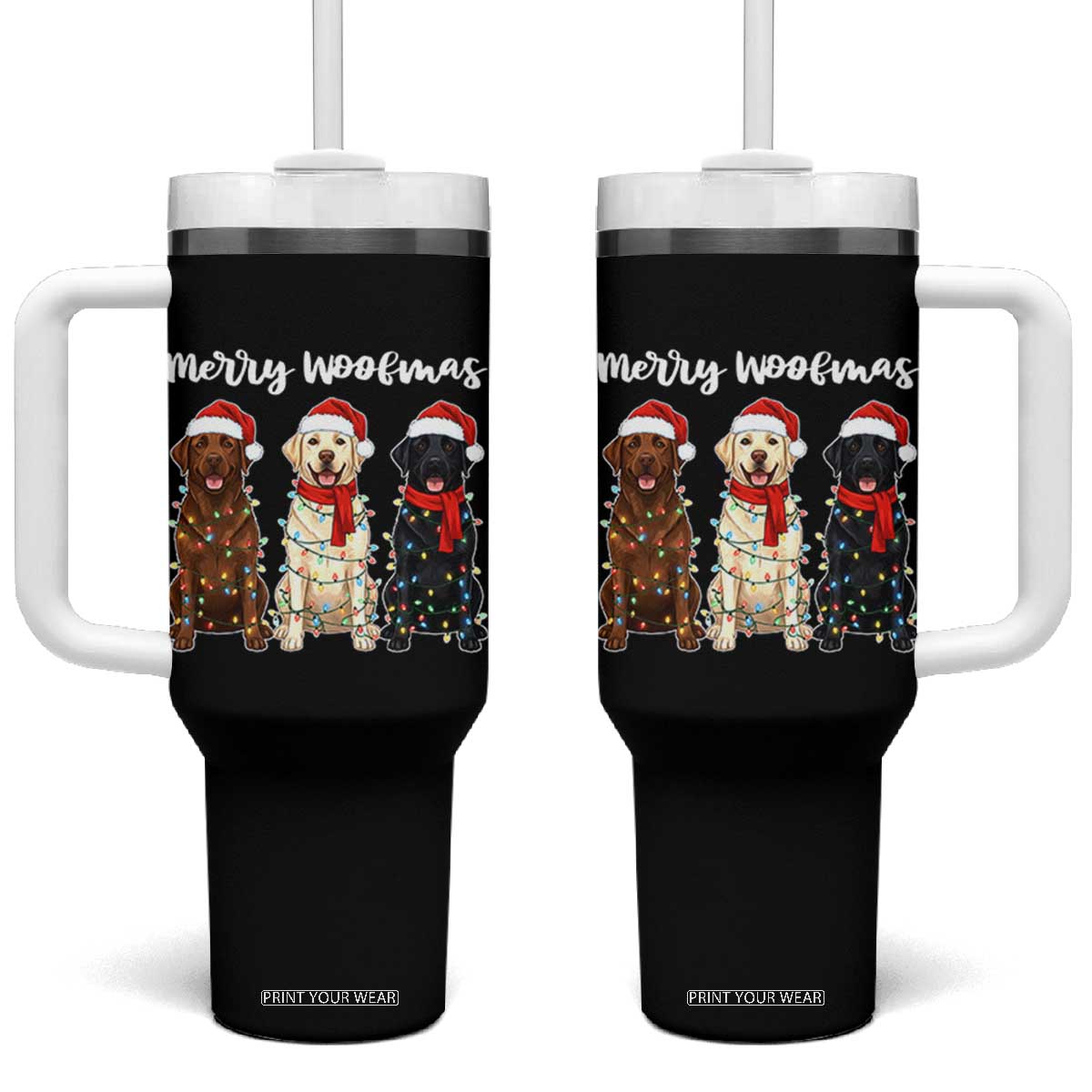 Funny Merry Woofmas Tumbler With Handle Labrador Funny Christmas Dog Lover Gift TS12 One Size: 40 oz Black Print Your Wear