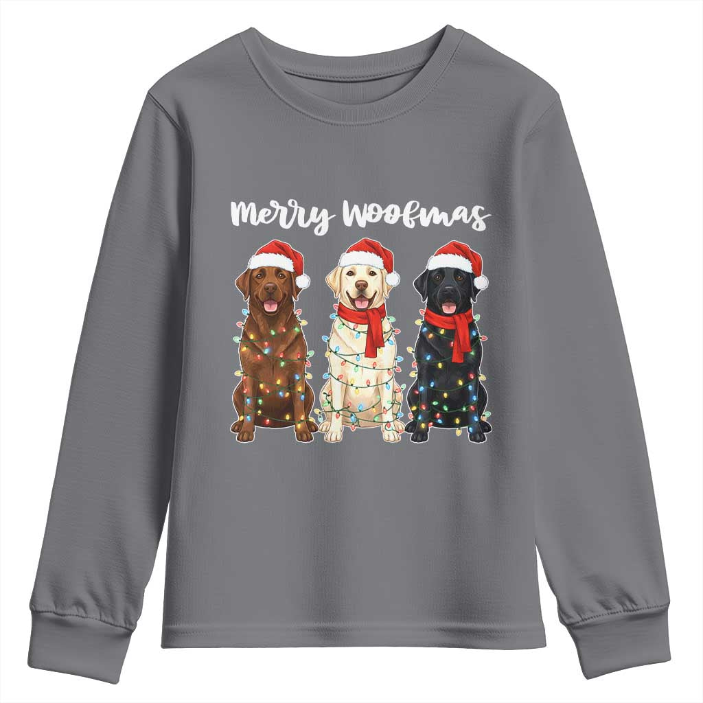 Funny Merry Woofmas Youth Sweatshirt Labrador Funny Christmas Dog Lover Gift TS12 Charcoal Print Your Wear