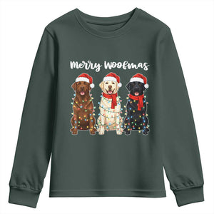 Funny Merry Woofmas Youth Sweatshirt Labrador Funny Christmas Dog Lover Gift TS12 Dark Forest Green Print Your Wear