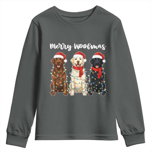 Funny Merry Woofmas Youth Sweatshirt Labrador Funny Christmas Dog Lover Gift TS12 Dark Heather Print Your Wear