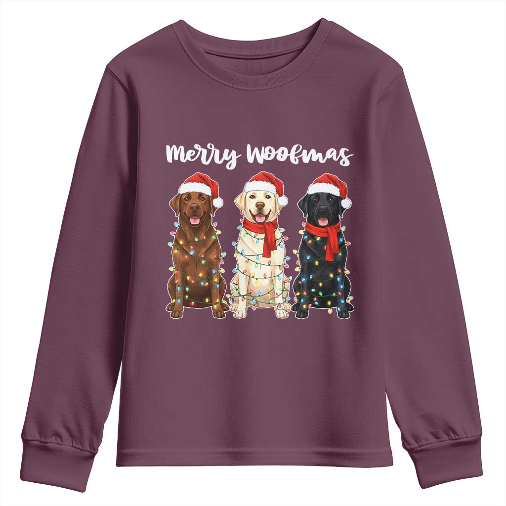 Funny Merry Woofmas Youth Sweatshirt Labrador Funny Christmas Dog Lover Gift TS12 Maroon Print Your Wear