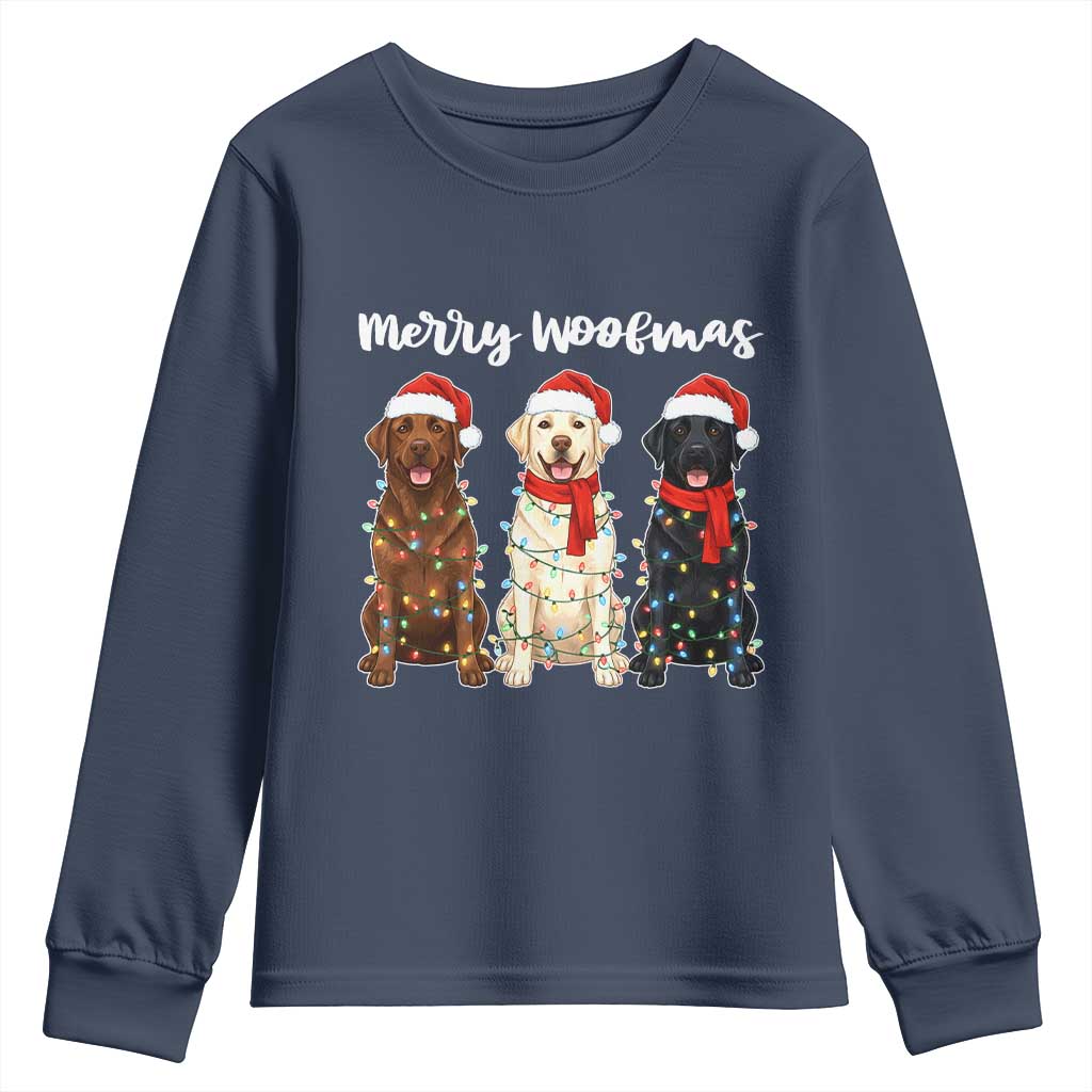 Funny Merry Woofmas Youth Sweatshirt Labrador Funny Christmas Dog Lover Gift TS12 Navy Print Your Wear