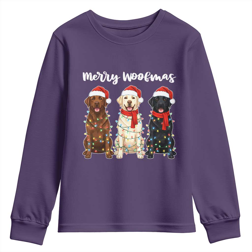 Funny Merry Woofmas Youth Sweatshirt Labrador Funny Christmas Dog Lover Gift TS12 Purple Print Your Wear