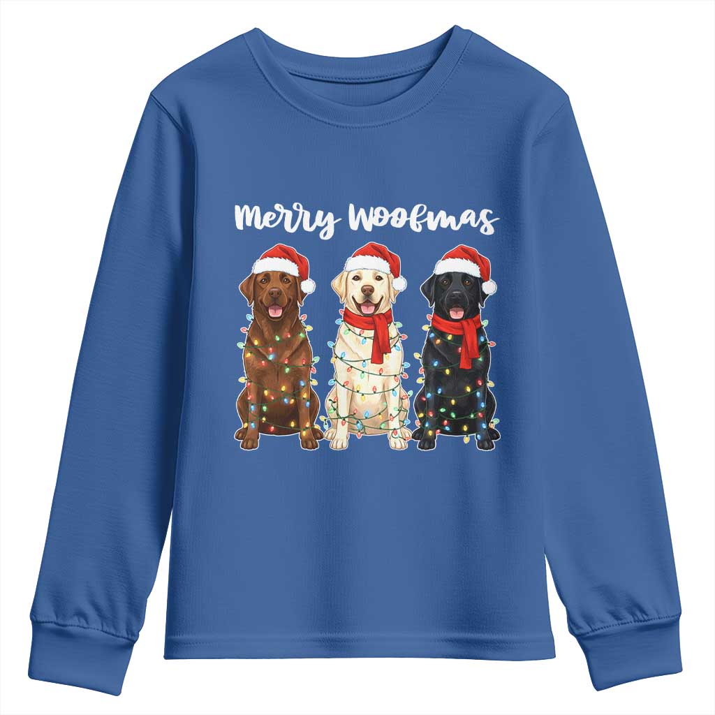 Funny Merry Woofmas Youth Sweatshirt Labrador Funny Christmas Dog Lover Gift TS12 Royal Blue Print Your Wear