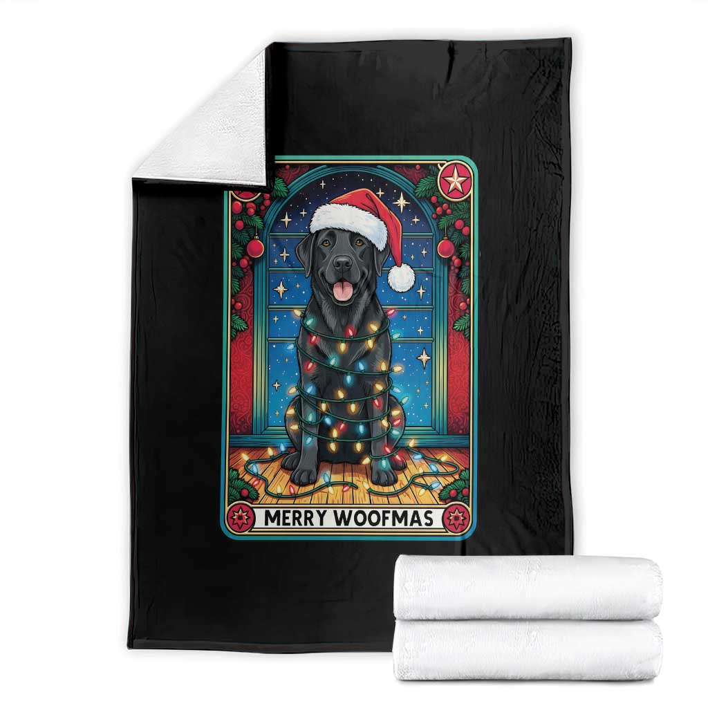 Merry Woofmas Throw Blanket Funny Tarot Card Labrador Retriever Christmas Gift TS12 Black Print Your Wear