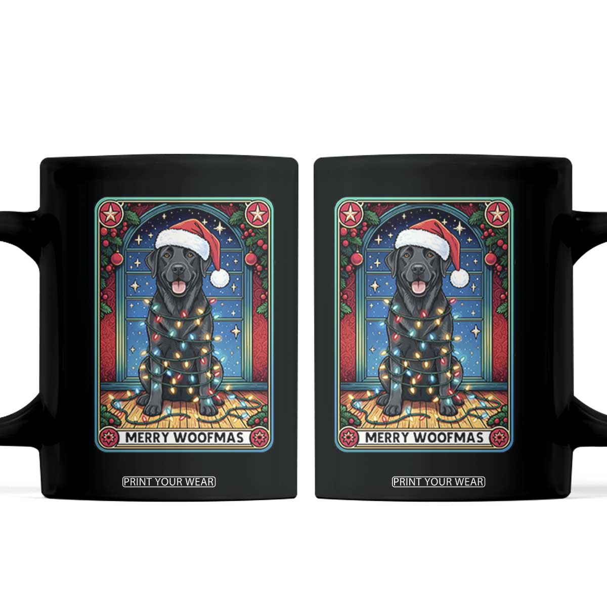 Merry Woofmas Coffee Mug Funny Tarot Card Labrador Retriever Christmas Gift TS12 Black Print Your Wear