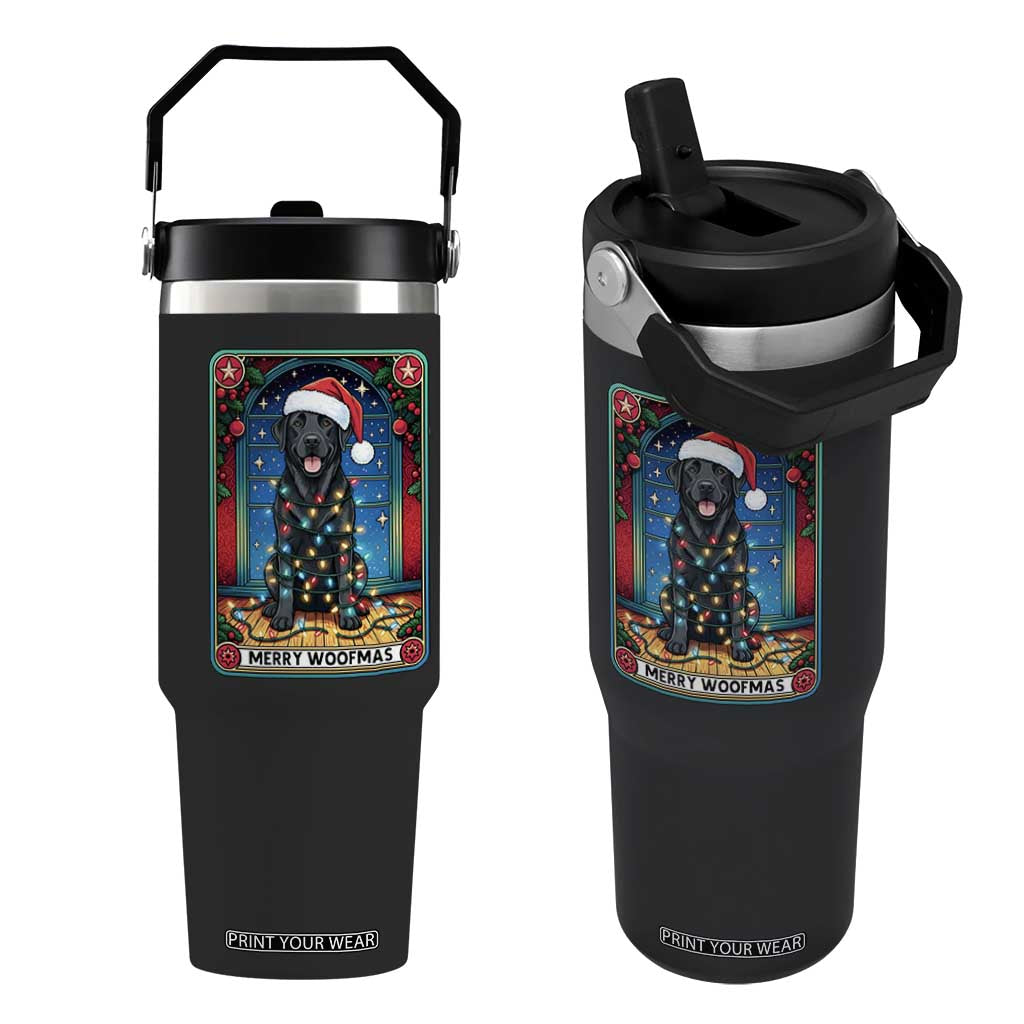 Merry Woofmas Flip Straw Tumbler Funny Tarot Card Labrador Retriever Christmas Gift TS12 One Size: 30 oz Black Print Your Wear